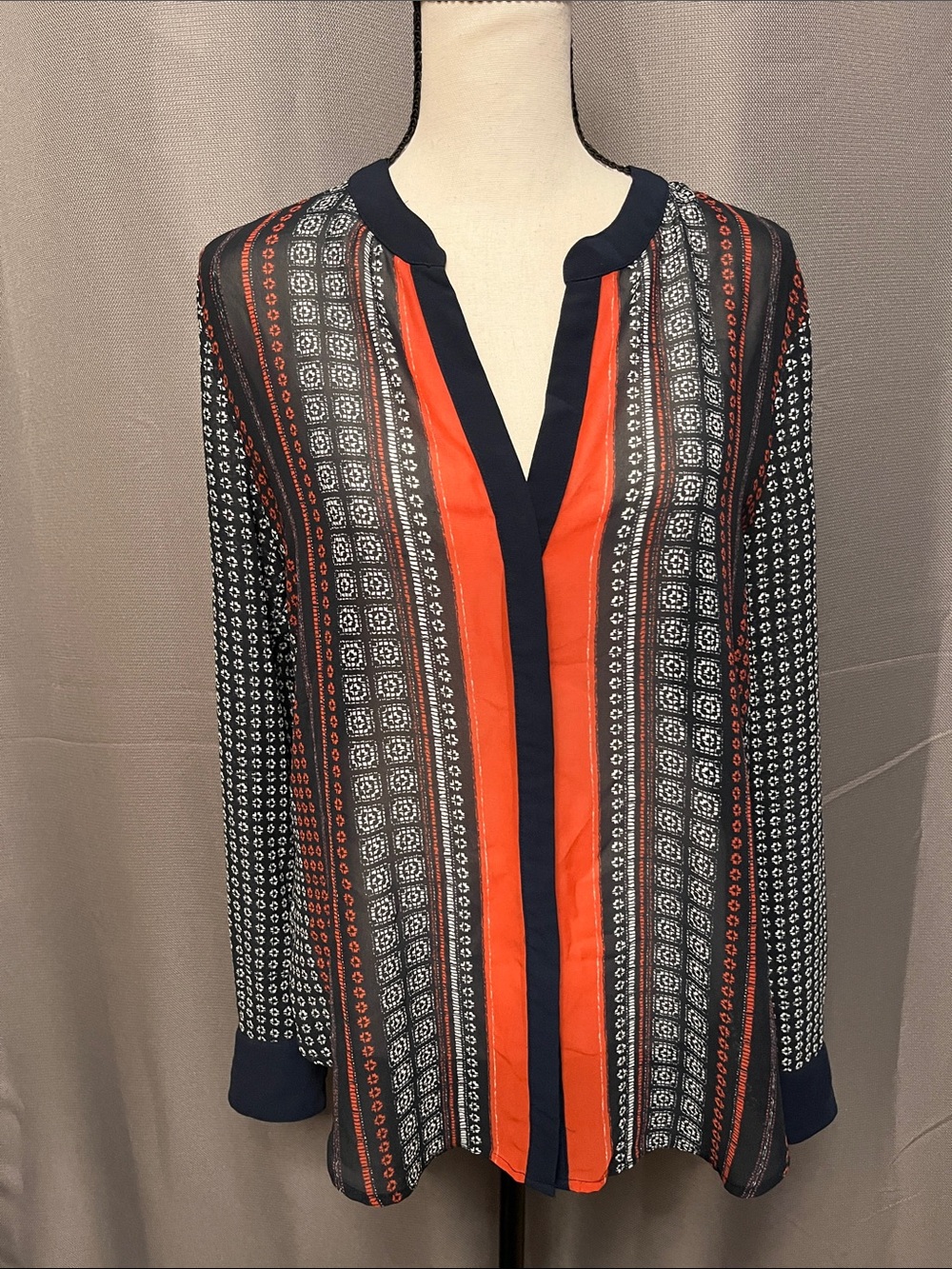 Sanctuary Navy and Orange Striped V-Neck Tunic